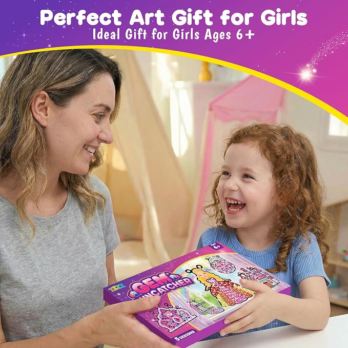 Princess Diamond Art Kits for Kids: 5PCS Big Gem Window Art Suncatcher Birthday Gifts Kit for Girls Ages 4 5 6 7 8 9 10 - DIY Creative Kids' Mosaic Kits Diamond Art Crafts Toys