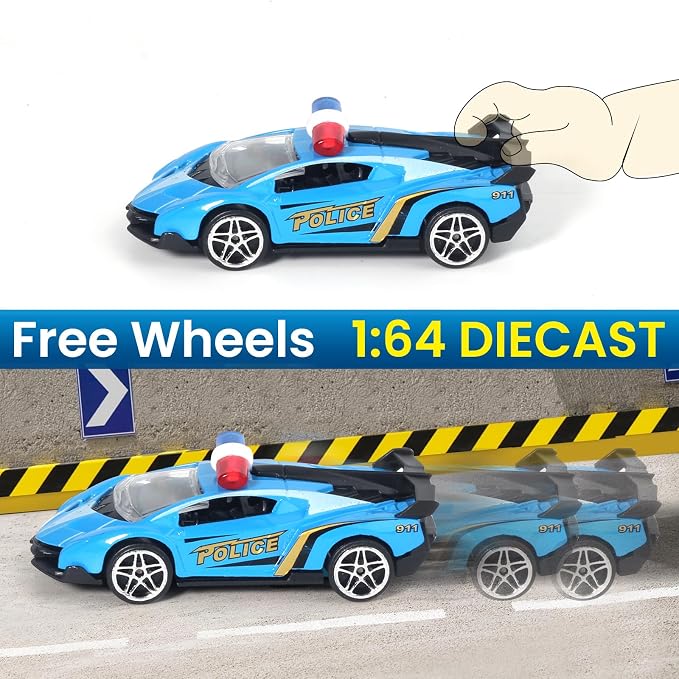 Oriate 1:64 Die-Cast Metal Police Car Toy Set - Collectable Police Sports Car Toy Model, Cake Topper, Birthday Gifts, Party Favors for Kids Age 3 4 5 6 7 8 and up