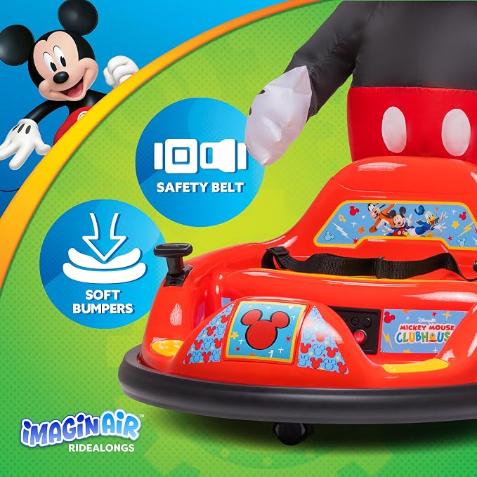 6V Mickey Mouse Toys Toddler Bumper Car - Ride On Toddler Toy, Kids Electric Bumper Car, Auto-Inflated, Parent Remote Control, LED Light, 360° Spins, 1 MPH, Max Weight 66lbs, Age 1.5-4yrs