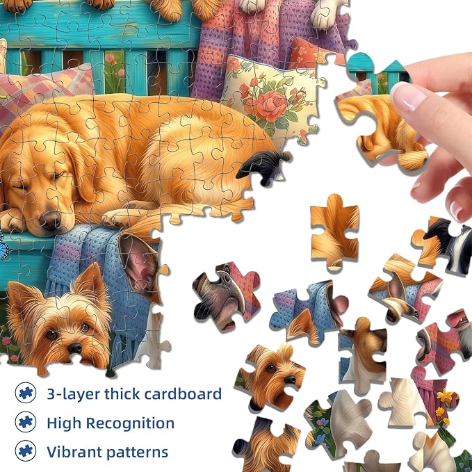 Garden Dogs Gathering Puzzles for Adults 1000 Pieces,Impossible Challenging Jigsaw Puzzles for Adults,Colorful Floral Puppy Party Art,Friends Family Activity Game Nights Gifts(27.6" x 19.7")
