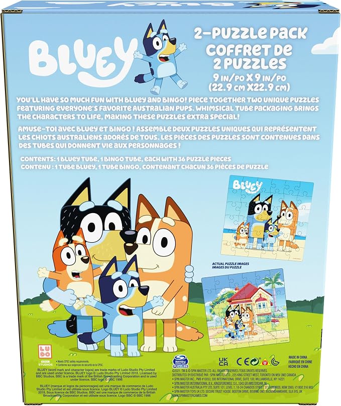 Spin Master Games, Bluey Puzzles 2-Pack, 36 Pieces, Preschool Puzzles, for Ages 3 & Up