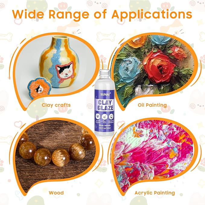 SUNAI 120ml Air Dry Clay Glaze - Ultra Smooth Finish, No Cracking, Perfect for Sculpting & DIY Projects(Gloss)