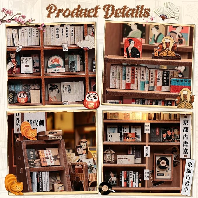 CUTEBEE Book Nook Kit - DIY Miniature House Japanese Kyoto Bookstore, Dollhouse Booknook for Adults, Tiny House Bookshelf Decor 3D Wooden Puzzle Gifts (Antique Bookery of Kyoto)