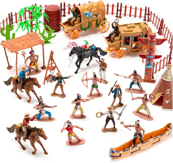 West Cowboys and Indians Toys, Plastic Native American Indians Figures Toys Set for School Project, Kids Educational