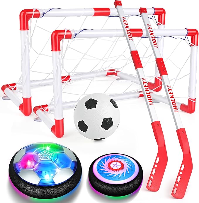 Helsort Hover Soccer Ball Set, Hover Hockey Set for Kids, Air Floating Soccer Toys Hockey Ball with Led Light, Indoor Outdoor Sports Toys & Games, Christmas Birthday Gifts for 3-12 Years Boy Girl