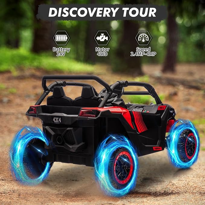 Garvee 24V 2-Seater Kids Ride on Car with Remote Control 4WD Electric Truck, Ride on Toy Off-Road UTV with 4-Wheel Shock Absorber, LED Lights, Music
