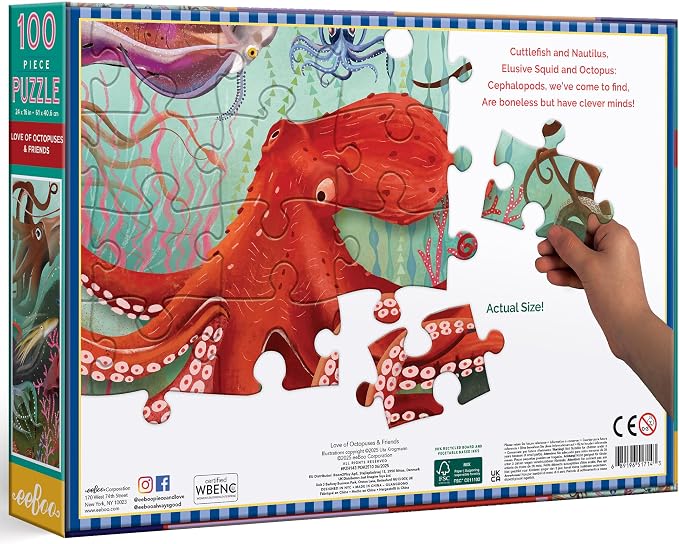 eeBoo 100 Piece Puzzle for Kids - Love of Octopuses Children's Puzzle Ocean Creatures, Large Pieces for Small Hands to Develop Motor Skill