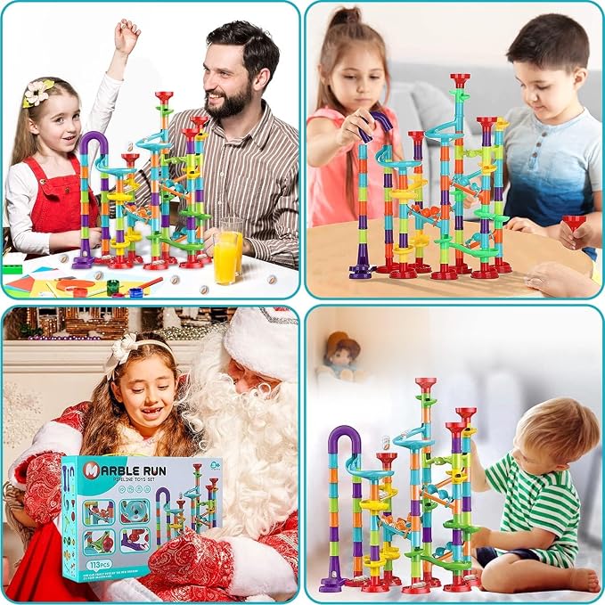 Toys for Boys 4-6 - Marble Runs 3D Maze Game DIY Educational Toys for Kids 5-7 Birthday Gift,Track Pipe Building Blocks Mini Glass Marbles for Kids,Toys for 3+ Year Old Boys Christmas (142PIECES)