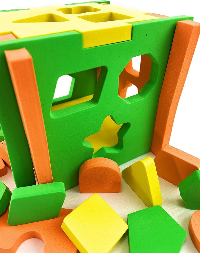 Matty's Toy Stop EVA Foam Soft Shape Sorter 5.5" Cube for Toddlers (Bright Colors)