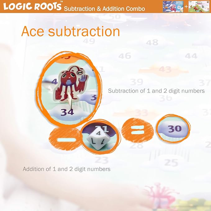 Addition and Subtraction Game - Fun Math Board Game for 6-8 Year Olds, Easy to Play Educational Game for Kids at Home, STEM Toy Gift for Girls & Boys (Cloud Hoppers + Moutain Raiders)
