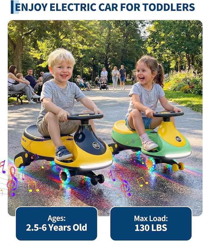 Garvee 12V Electric Wiggle Car for Kids, 2 in 1 Swing Car with Pedal, Anti-Rollover, Max Load 130Lbs,Flashing Wheels, Music,Rechargeable Battery Ride on Toy Indoor Outdoor for Toddlers, Green