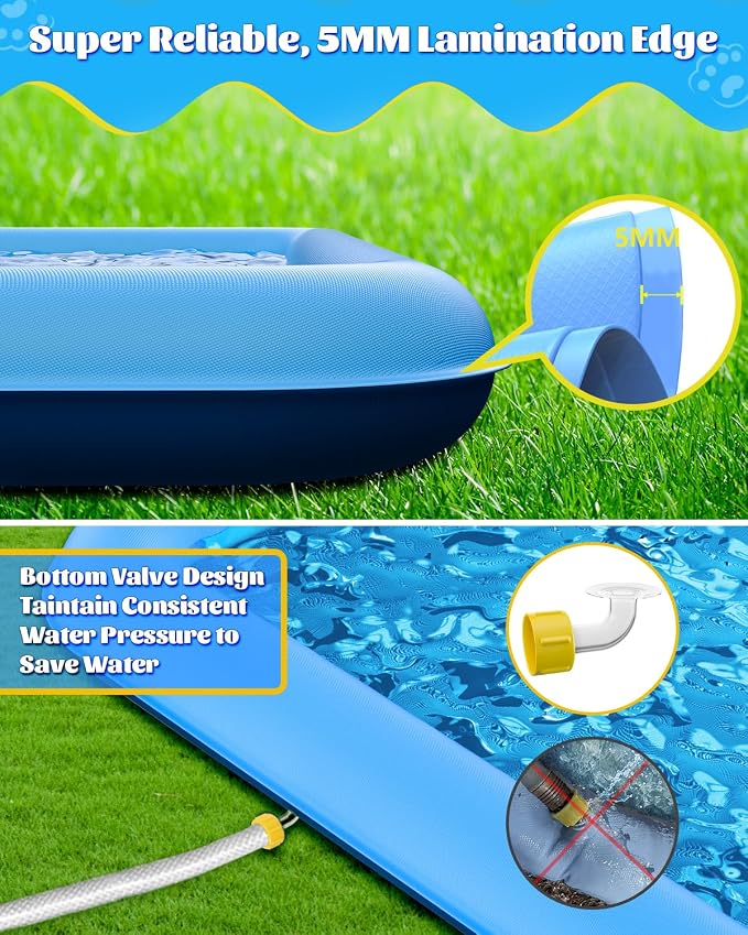 Raxurt Splash Pad, 97"- 72" Non-Slip Splash Pad for Kids and Dogs, Thickened Durable Square Dog Pool with Sprinkler Summer Outdoor Water Toys for Toddler Girls Boys Children Pet (Blue)