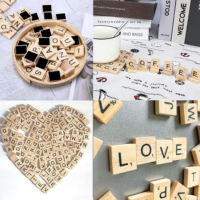 LSCQYYCC-200Pcs Magnetic Wooden Letter Bricks, Craft Letters - DIY Wooden Gift Decoration - Making Letter Coasters and Cross Games DIY Wood Gift Decoration - Making Alphabet Coasters