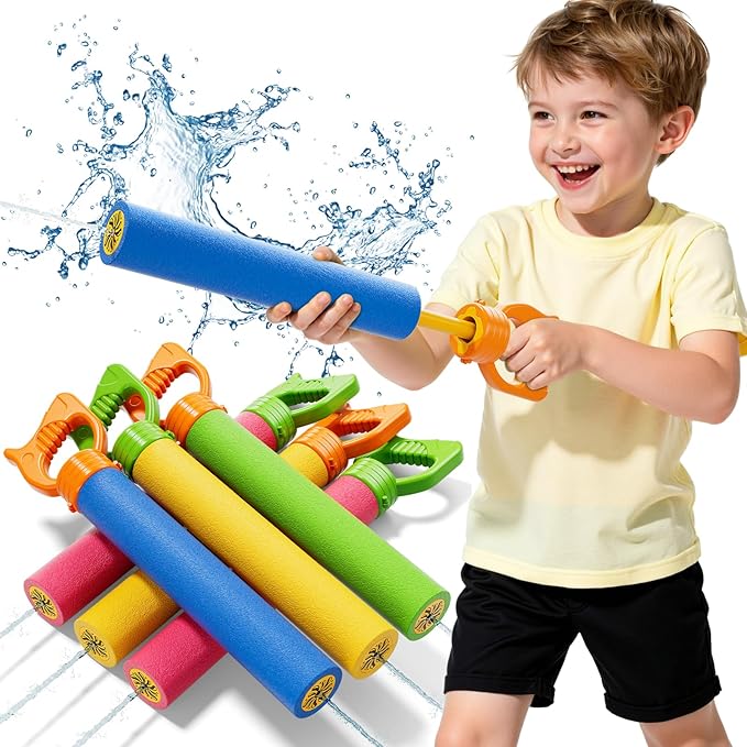 6PCS Toddlers Water Blaster Toys Set for 3 4 5 6 7 Years Old Boys, Assorted Colors Foam Water Guns for Summer Pool Beach Party, Toys Birthday Gifts Outdoor Water Cannon Shooter Toys for Kids 3+