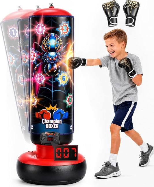 Smart Electronic Punching Bag for Kids,Boxing Set with Scoring,Lights,Music,4 Game Modes-Challenge,Memory,Inflatable Boxing Bag with Gloves,Interactive Gifts Toys for 4-12 Years Old Boys Girls