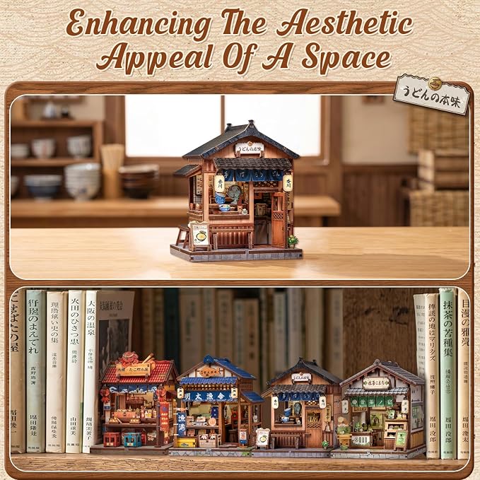 Cutefun DIY Miniature House Kit, 103 Pcs 3D Wooden Puzzle Tiny House Mini House Building Kit for Beginners & Teens – Palm-Sized DIY Japanese Booknook Dollhouse for Bookshelf Decor (Kagawa Udon House)