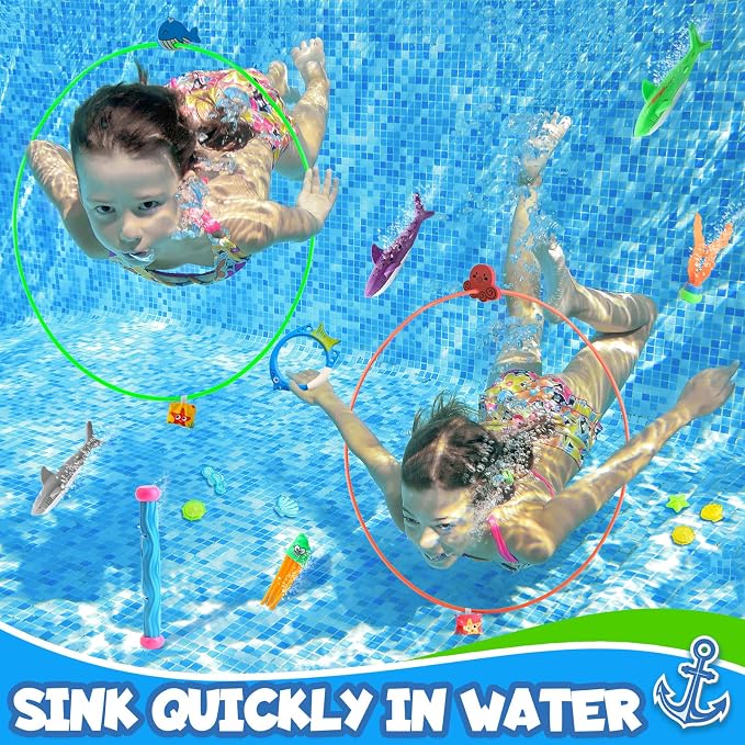 Dive Rings Pool Toys Adults, 27 Pcs Diving Toys for Kids Ages 4-8, Shark Torpedo Dive Set, Octopus Toddler Water Fun Toys, Summer Essentials Underwater Swimming Throwing Gifts for Boys & Girls