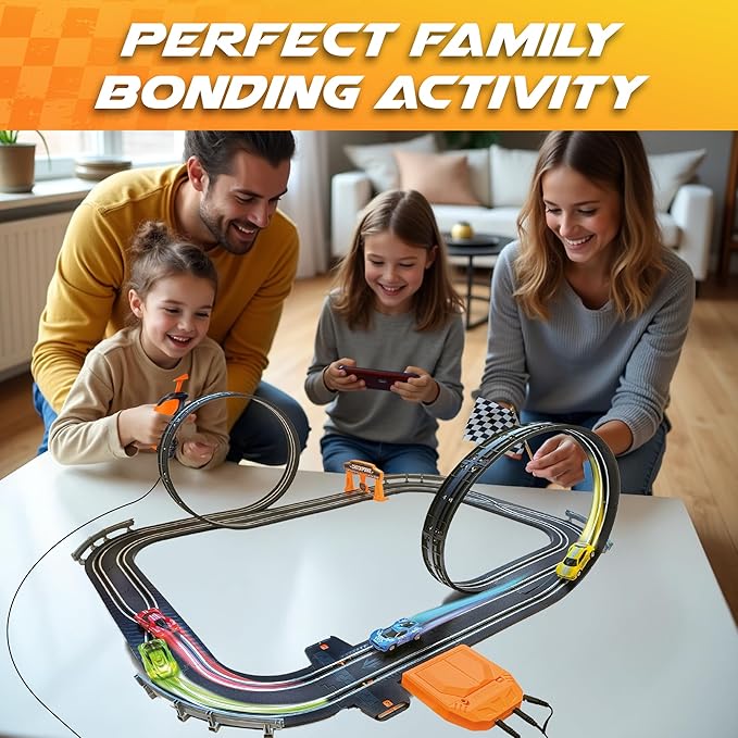 Slot Car Race Track Sets, Race Tracks for Kids Ages 4-8 | 1:64 Scale Cars, Race Car with 4 High Speed Cars, Electric Slot Car Race Track Sets, Remote Control Car
