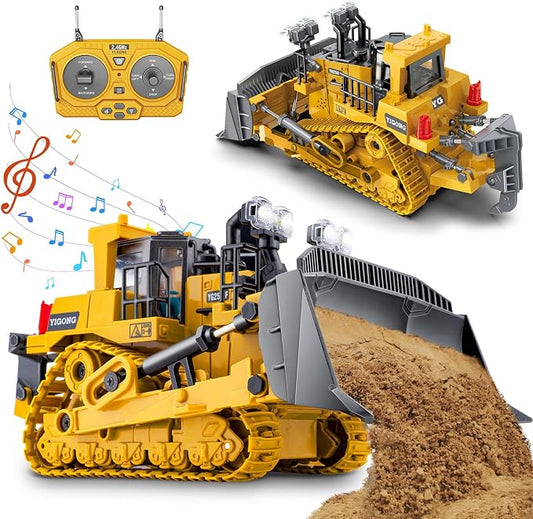Samtop Rc Bulldozer Toys - Remote Control Bulldozer Construction Vehicles Trucks for Boys Kids Age 6 7 8-12 - Metal RC Electric Tractor Loader Toys with Light and Sound - 3-5 Birthday