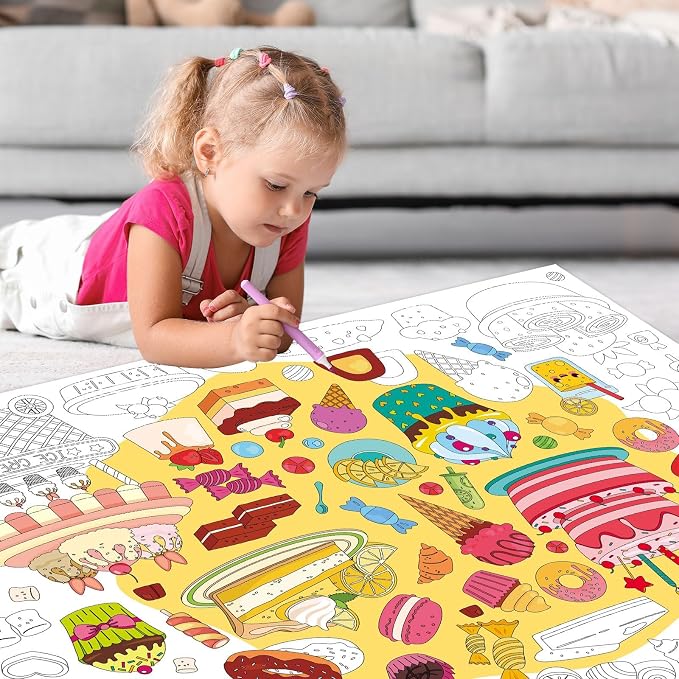 ZOIIWA Ice Cream Coloring Poster Giant Coloring Poster Large Sweet Treats Coloring Tablecloth Jumbo Coloring Books Classroom Home Birthday Party Supplies Favor 31.4 x 43.3 Inch