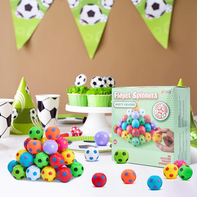 JOYIN 72 Pack Soccer Fidget Spinners for Kids, Soccer Party Favors, Fidget Toys Bulk, Stress Balls, Goodie Bag Stuffers for Birthday Party, Treasure Box for Classroom