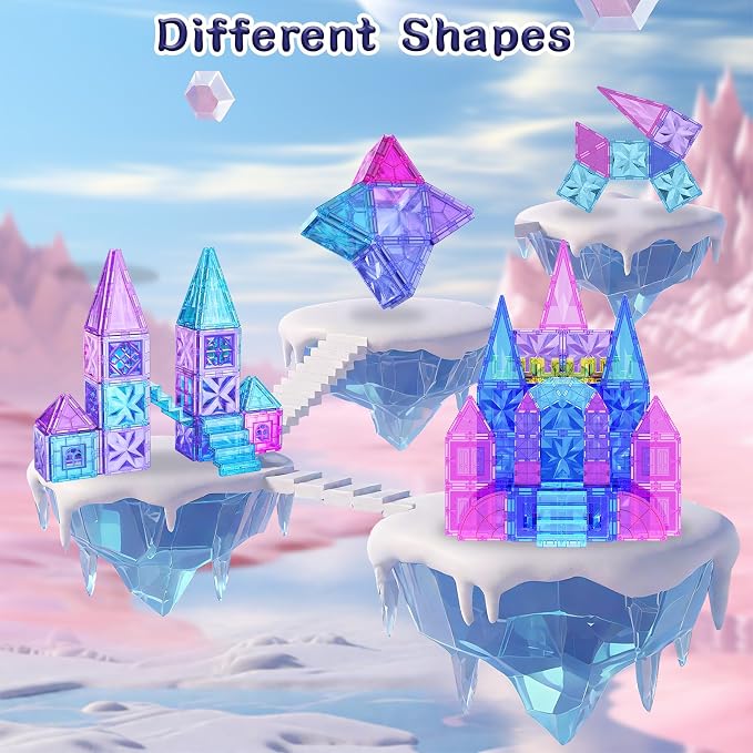 SKTMYY 114pcs Magnetic Tiles for Kids,3D Diamond Princess Ice Castle, Magnetic Tiles Age 3-5 4-8,STEM Educational Toys for Girls Kids Birthday Gift