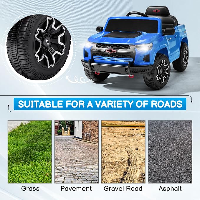 Winado Licensed Chevrolet Colorado Electric Car for Kids, 12V Ride on Toys for Toddlers with Remote Control, Battery Powered Electric Car Ride On Vehicle w/Bluetooth, Soft Start, LED Lights - Blue