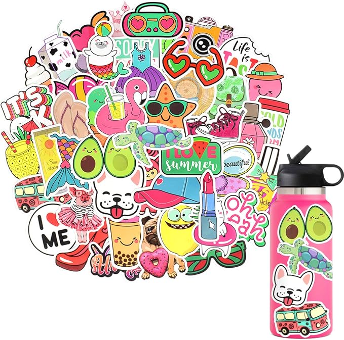 QTL Cute Stickers for Teen Girls, Waterproof Vinyl Stickers, Party Favors and Birthday Gifts, Laptop and Water Bottle, 50PCS