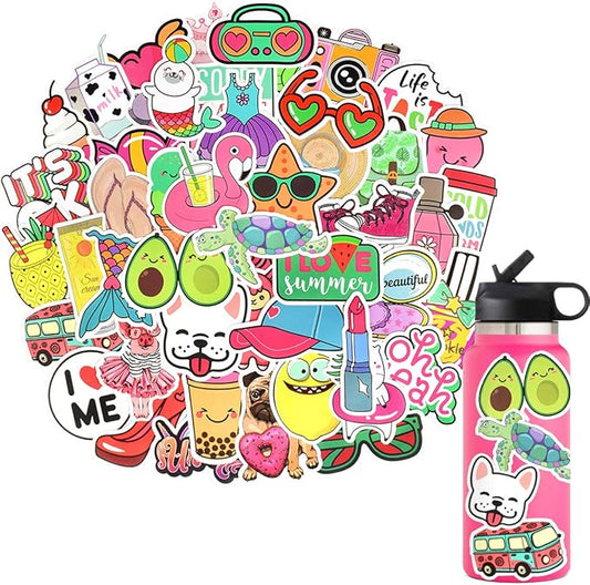 QTL Cute Stickers for Teen Girls, Waterproof Vinyl Stickers, Party Favors and Birthday Gifts, Laptop and Water Bottle, 50PCS