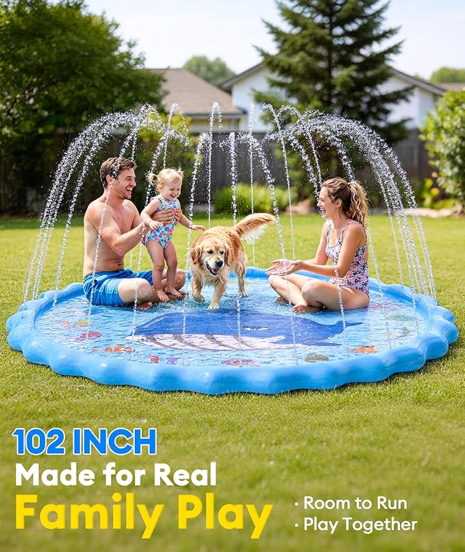 102" Splash Pad, Sprinkler & Splash Play Mat Toys for Kids Water Toys, Inflatable Wading Pool Extra Large Thicker Summer Outdoor Funny Toys for 3-12 Years Old Children Boys & Girls