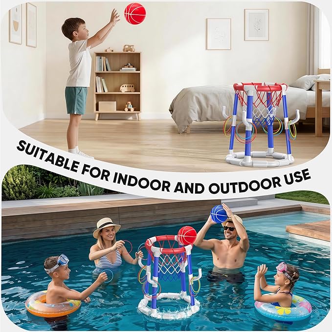 Laoyebaohao Pool Basketball Hoop Pool Games Pool Toys Ring Toss Game with 2 Basketballs Floating Basketball Hoop for Pool for Kids & Adults Indoor Outdoor