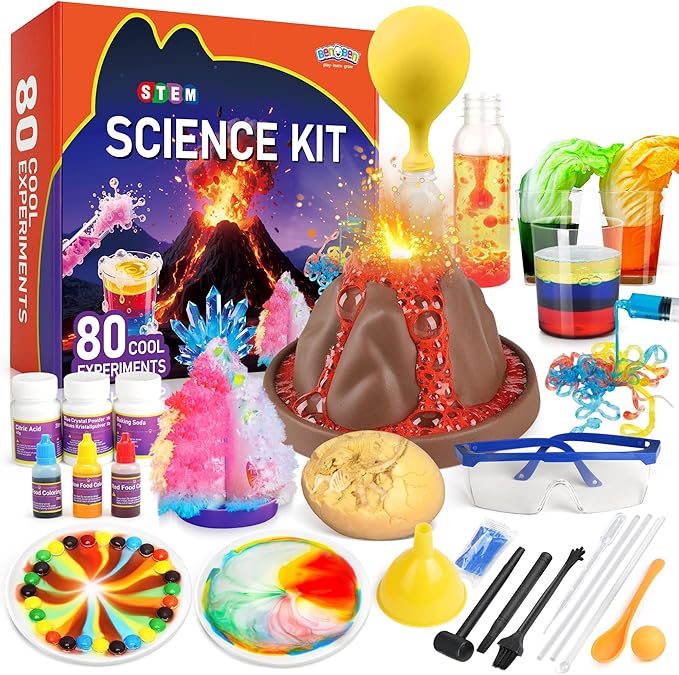 BenBen Science Kit for Kids Ages 6-10, 80 Magical Science Experiments with Crystal Growing, Volcano & Dinosaur Egg, STEM Gift for Boys Girls