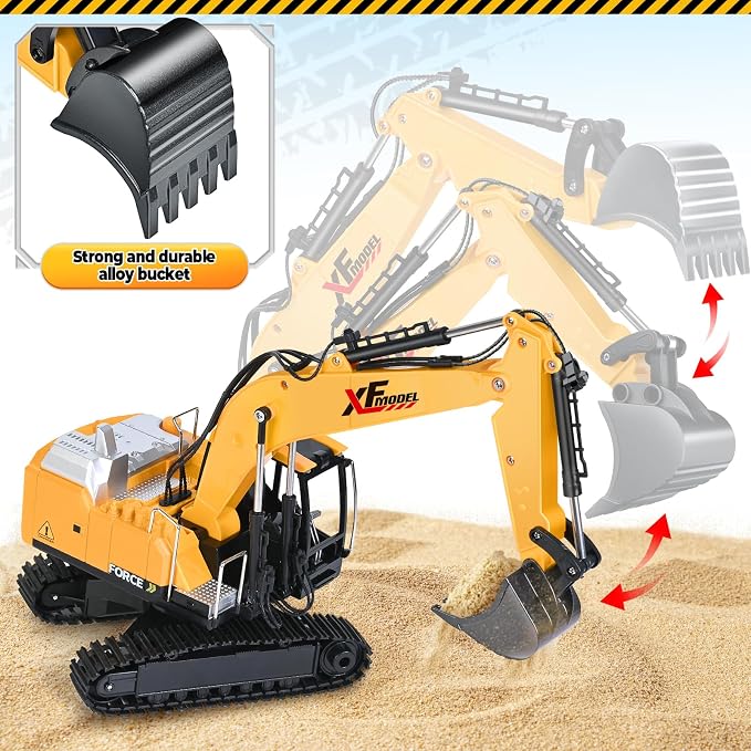 Shemira Remote Control Excavator, 13 Channel RC Excavator Toy for Boys 3-5 4-7 8-12 Year Old, 2.4Ghz RC Construction Vehicles with Metal Shovel & Light & Sound, Kids Christmas Birthday Gifts