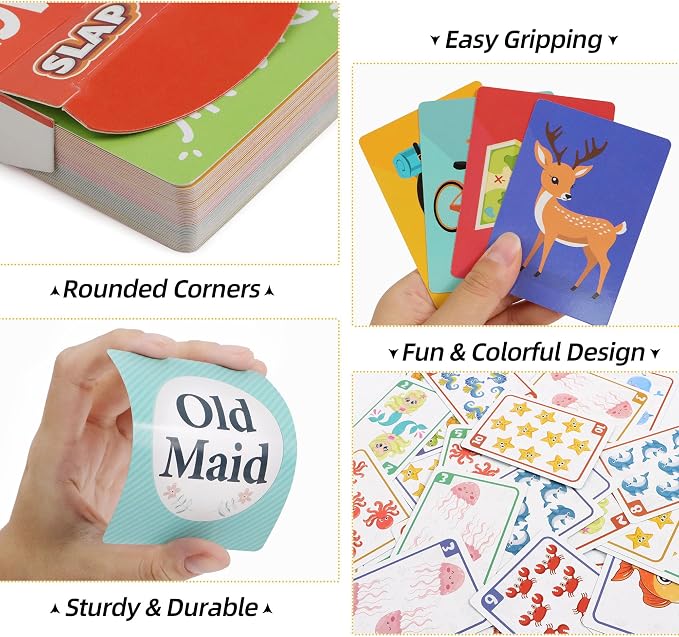 Etyishe Card Games for Kids Toddlers, Go Fish, Old Maid, Slap Jack and Memory Match, 4 Decks in 1 Pack, Fun Educational Gard Games for Family Game Night Table Games, Great Stocking Stuffers