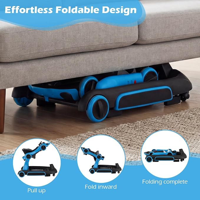 INFANS 6-in-1 Foldable Baby Walker, Converts Push Car to Bouncer, Rocker with Music, Lights, Adjustable Height & Speed, Activity Center, Canopy for 7-18 Months (Blue)