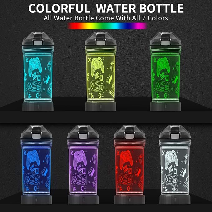 Lightzz Gamer Water Bottle, Fortnite Stuff Toy with 3D Glowing Light, Fortnite Gifts Back to School for Boys Gamers, Minecraft Cup for Holiday Camping Picnic, 14 Oz And Tritan BPA Free