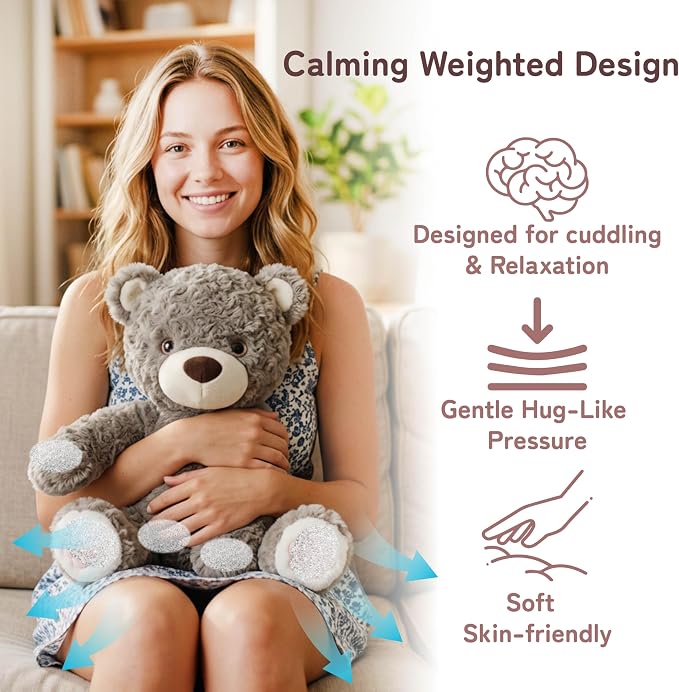 Niuniu Daddy 14" | 3.5 Pound Teddy Bear Weighted Stuffed Animals for Kids Adults, Sitting Brown Teddy Bear Weighted Plushies Toy, Calming Sleeping Body Pillow Huggable Gift for Christmas Holiday