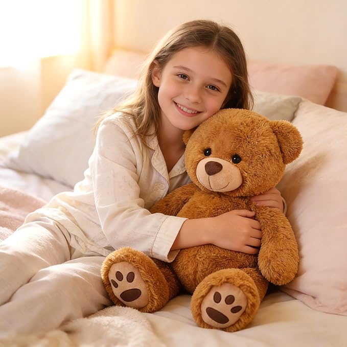 LotFancy Teddy Bear Stuffed Animals, 20 inch Soft Cuddly Cute Plushies, Plush Toys with Footprint Design, Stuffed Animals for Girls Kids Baby Toddlers, Baby Shower Easter Birthday Gift Decor, Brown
