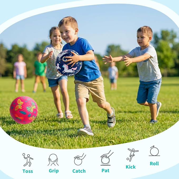 ZOOJOY Pack of 2 Cartoon Playground Balls, Balls for Toddler 3-12, 8.5" Rubber Ball Bouncy Kickball, Indoor & Outdoor Game Toys for Boys Girls with Pump