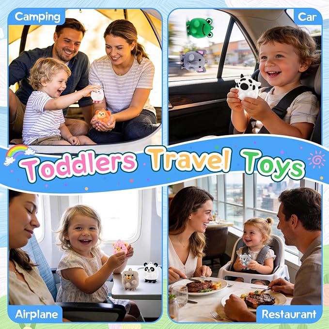 12 PCS Animal Pop Suction Fidgets Toys, Toddler Travel Sensory Toys for Airplane Car Activities Essential, Toddler Bath Toys, Goodie Bags Stuffers for Kids, 1 2 3 Year Old Boy Girls Birthday Gift