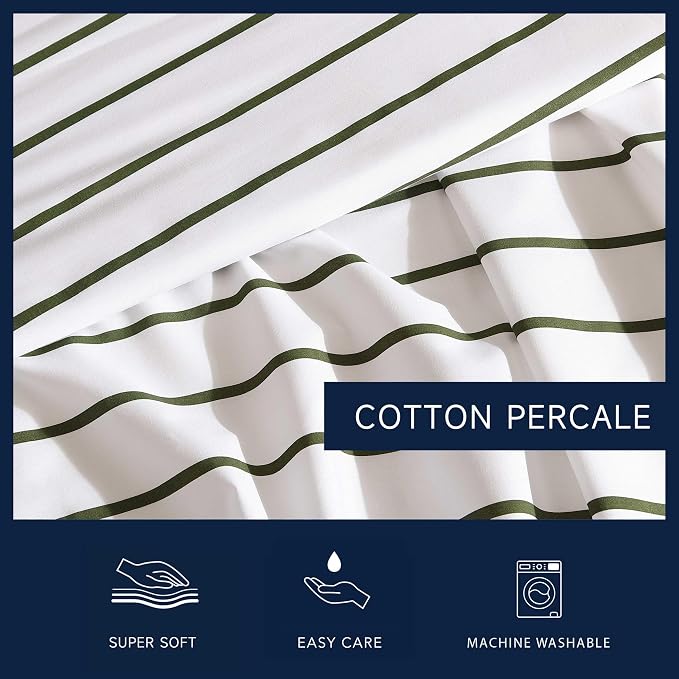 Nautica - Twin Sheets, Premium Cotton Percale Bedding Set, Striped Bedding Set, Oeko-Tex Certified (Brenton Stripe Ivory, Twin)