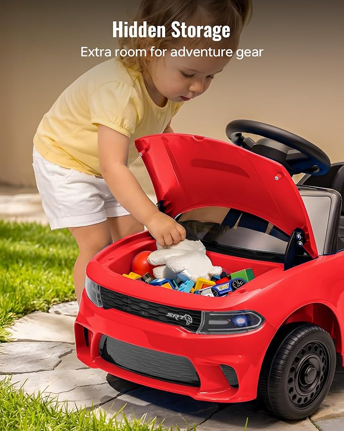 Licensed Dodge Ride on Push Car for Toddlers, Kids Push Car with Handle, Music and Horn for Toddlers 1-3 Years - Red