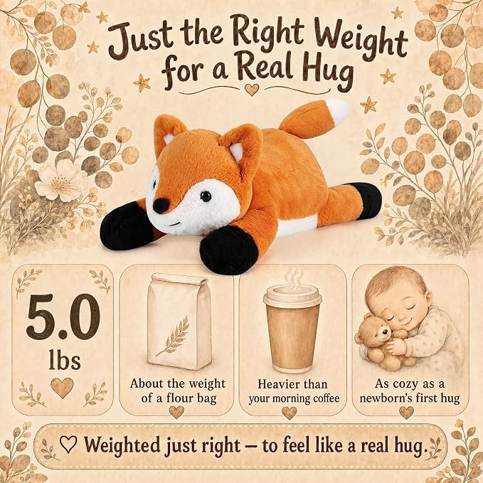gnomantic Fox Weighted Stuffed Animals - 28 Inch 5.0 Pounds Weighted Plushies Fox - Large Plush Stuffed Animals Pillow - Cute Plush Toys Gifts for Kids & Adults