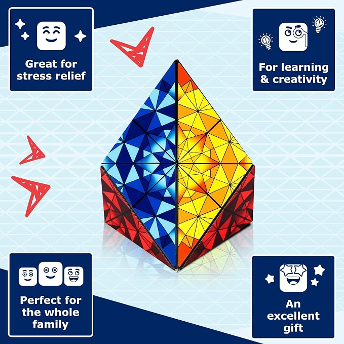 Shashibo Sensory Fidget Toy for Adults & Kids, Stress Relief Fidget Toy for Adults, Teens & Kids, Cool Fidget Toys for Desk, Classroom Must Have, Sensory Shape Shifting Cube, 100+ Possible Shapes