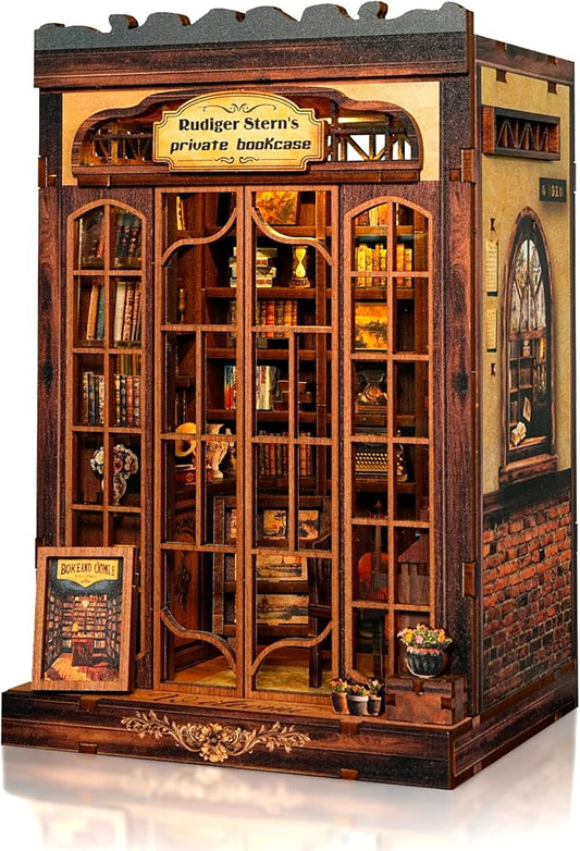 DIY Miniature House Kit, Library Book Nook Kit, 3D Wooden Puzzles Bookshelf Craft Kits, Dollhouse Kit with LED Light, Mini Building Kit for Adults Teen to Build (Retro Bookstore)