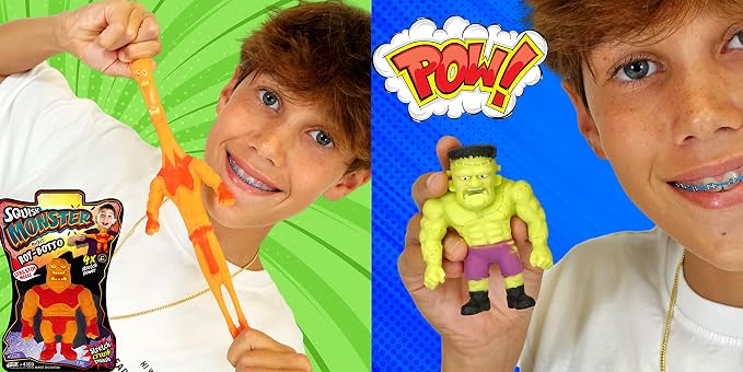 JA-RU Stretchy Monster Toy 3.5" Tall (3 Monsters Assorted) Halloween Action Figures Squish Pull Fidget. Calming Stress Toy for Kid & Boy Party Favor 4303-3s