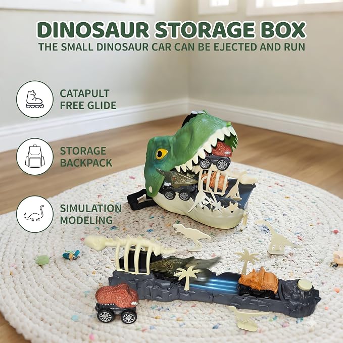 3-in-1 Dino Bag, Rolling Wheels & Launch Tracks, 13pc Jurassic Set, 3+ Gift | 3-in-1 dino bag: store, pull & launch! 13pc set with wheels & track fuels imaginative Jurassic play. Gift 3+