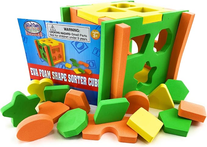 Matty's Toy Stop EVA Foam Soft Shape Sorter 5.5" Cube for Toddlers (Bright Colors)