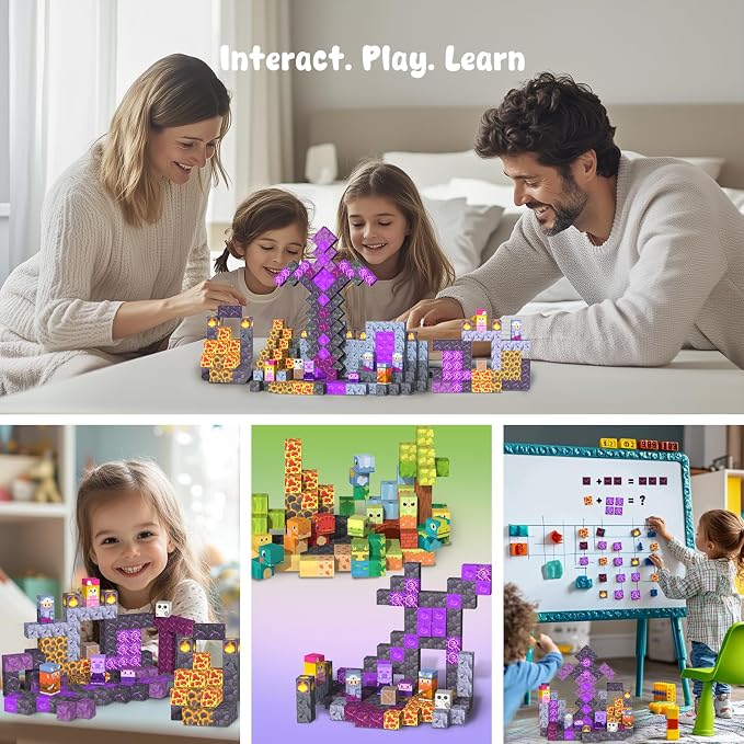 Magnetic Blocks—120PCS Magnet Toys for Kids, Magnetic Building Blocks Cubes, Montessori Sensory Stacking Magnets School STEM Toys Birthday Gifts for Boys&Girls Age 3+ Years Old (Volcanic)