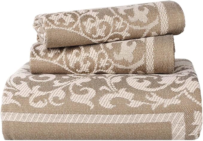Superior Cotton Blend Bedspread Set, Includes 1 Tailored Bedspread and 1 Matching Pillow Sham, Lightweight Blanket, Bedding Decor, Jacquard Vintage Floral Mandala, Lyron Collection, Twin, Taupe